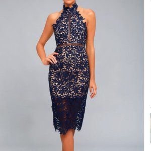 Lulus Divine Destiny Navy Blue Lace Midi Dress